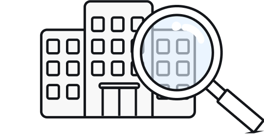 会社と虫眼鏡のイラスト