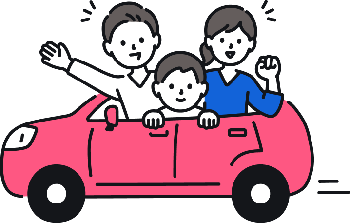 家族を乗せた車のイラスト